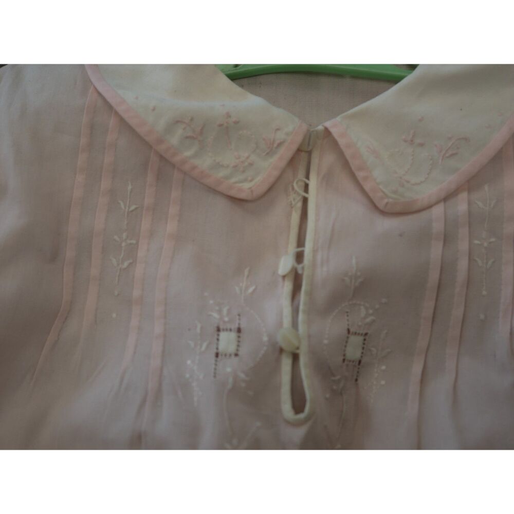 Vintage Baby Pink Christening Gown Embroidered Infant Dress Baptism Heirloom